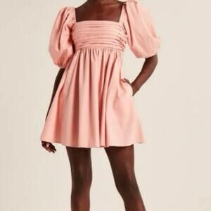 Abercrombie & Fitch Pink Puff-Sleeve Mini Dress